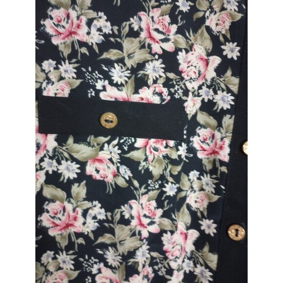 Vintage Dress 14 Large Long Sleeve Pleated Black Pink Flowers Secretary Breli - Picture 5 of 10